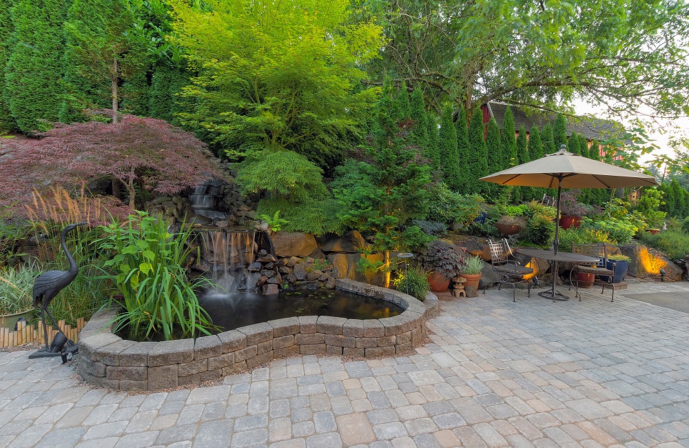 pond backyard landscaping retaining wall